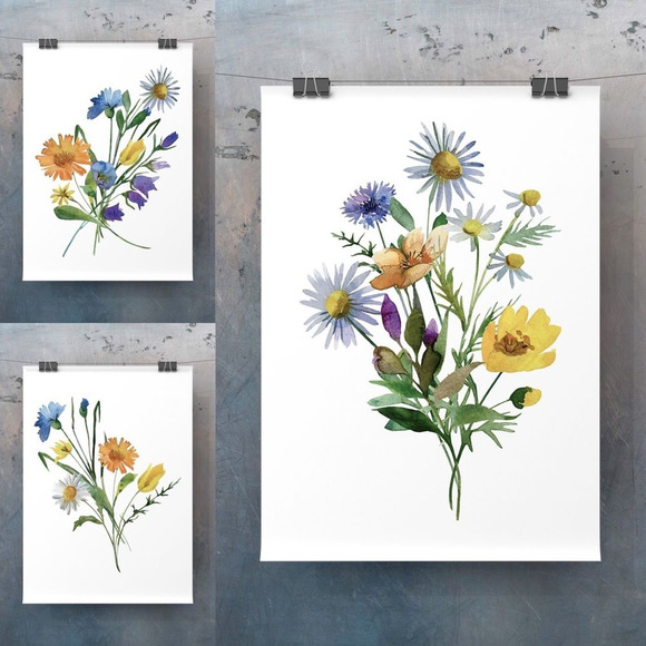 Watercolor Wildflowers Botanical Digital Art Print Set of Three - Picture 3 of 15